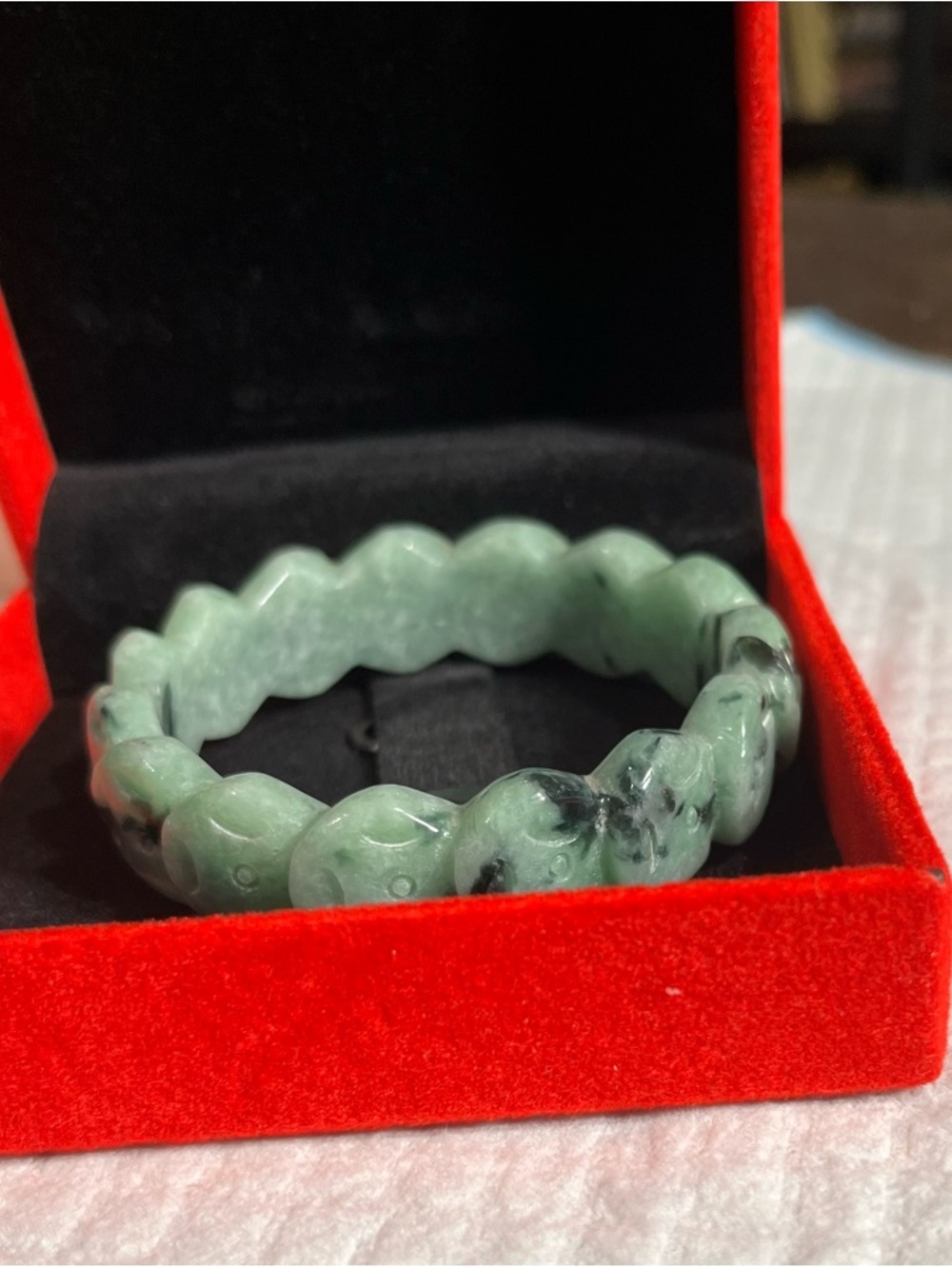 Beautiful Chinese Hand Carved Green Black Jade Jadeite Bracelet Bangle 59mm  NEW